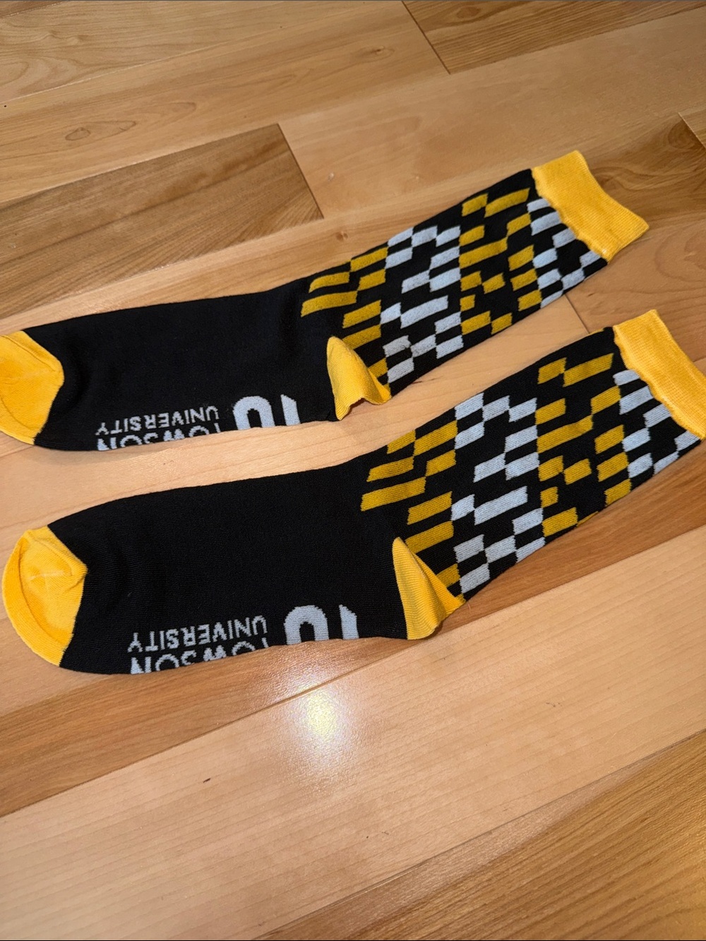 Towson University Branded Black & Yellow Patterned Crew Socks BNIB